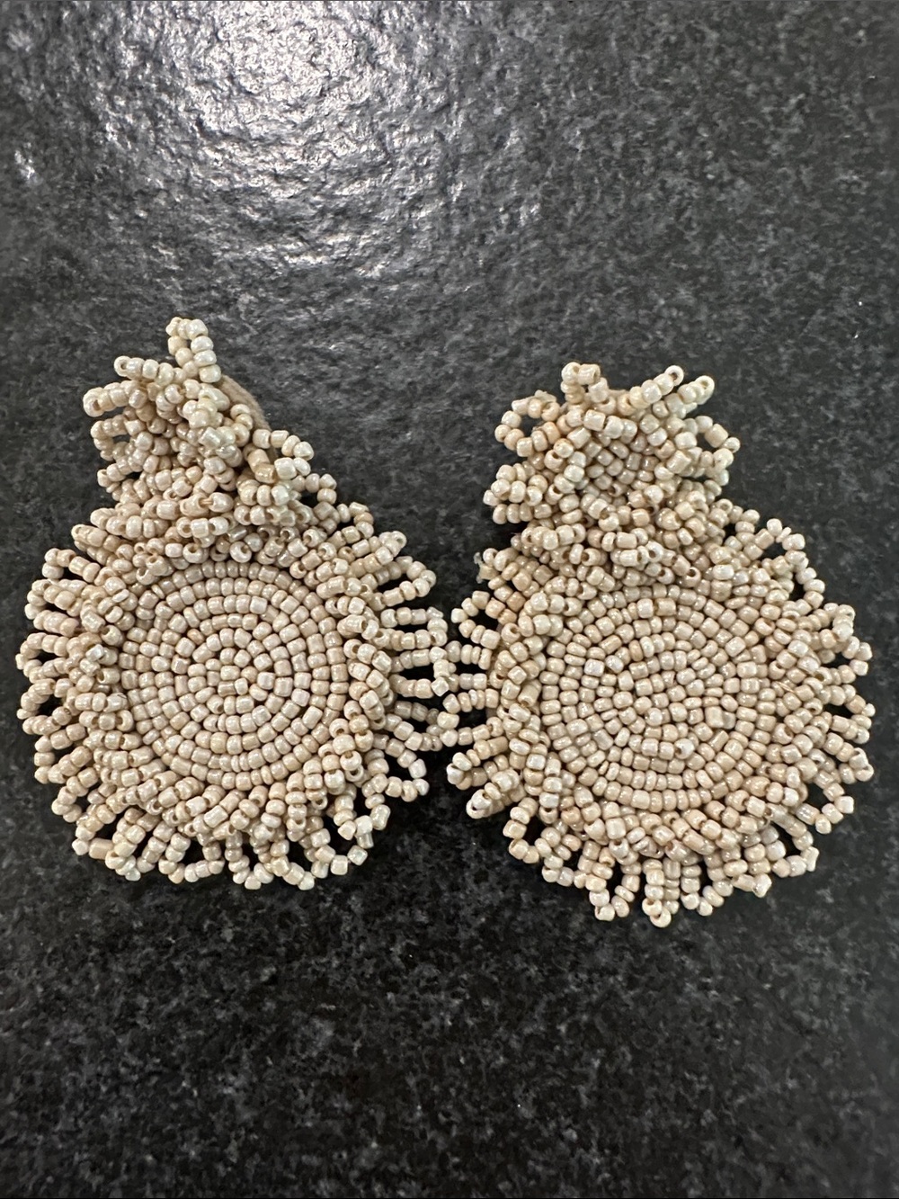 Beaded Round Drop Earrings - Cream Beads